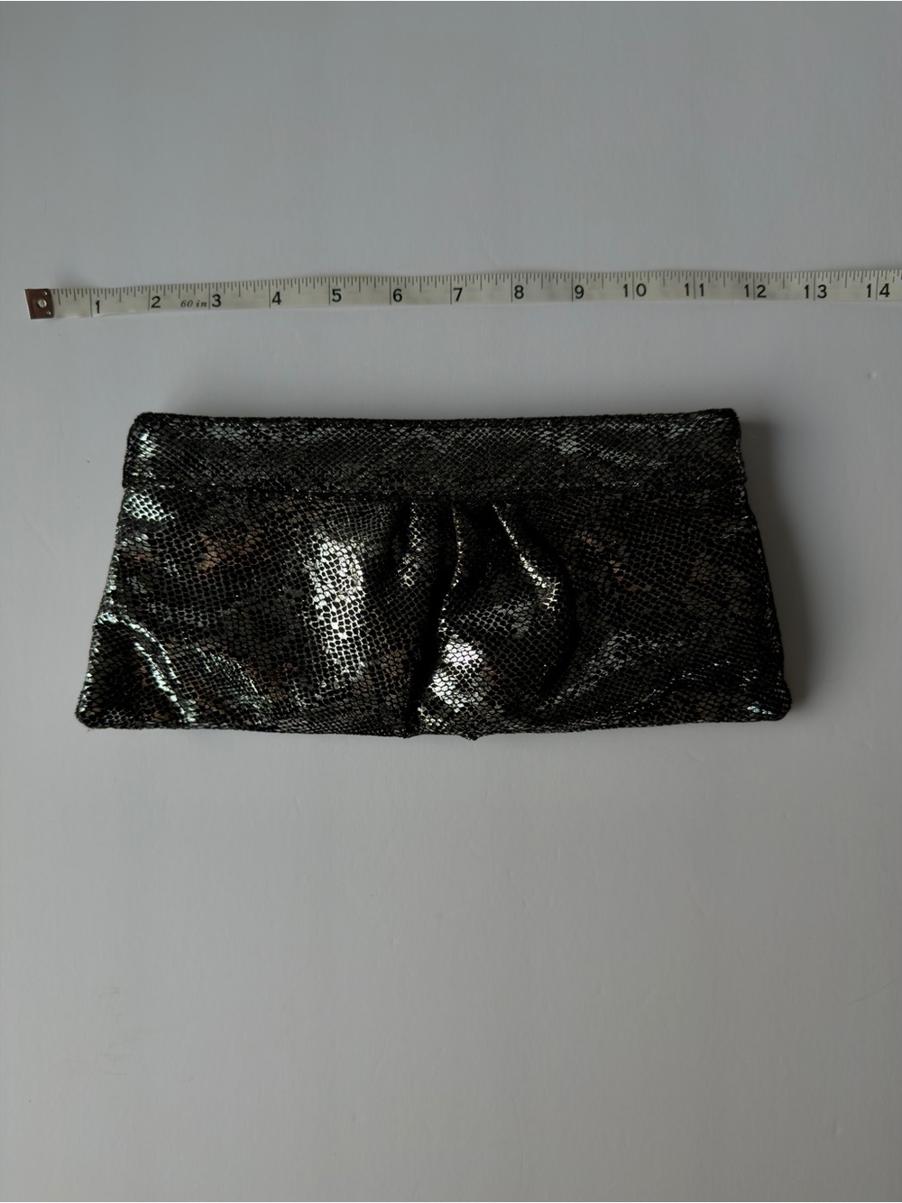 Black and Metallic Snakeskin Print Clutch Purse